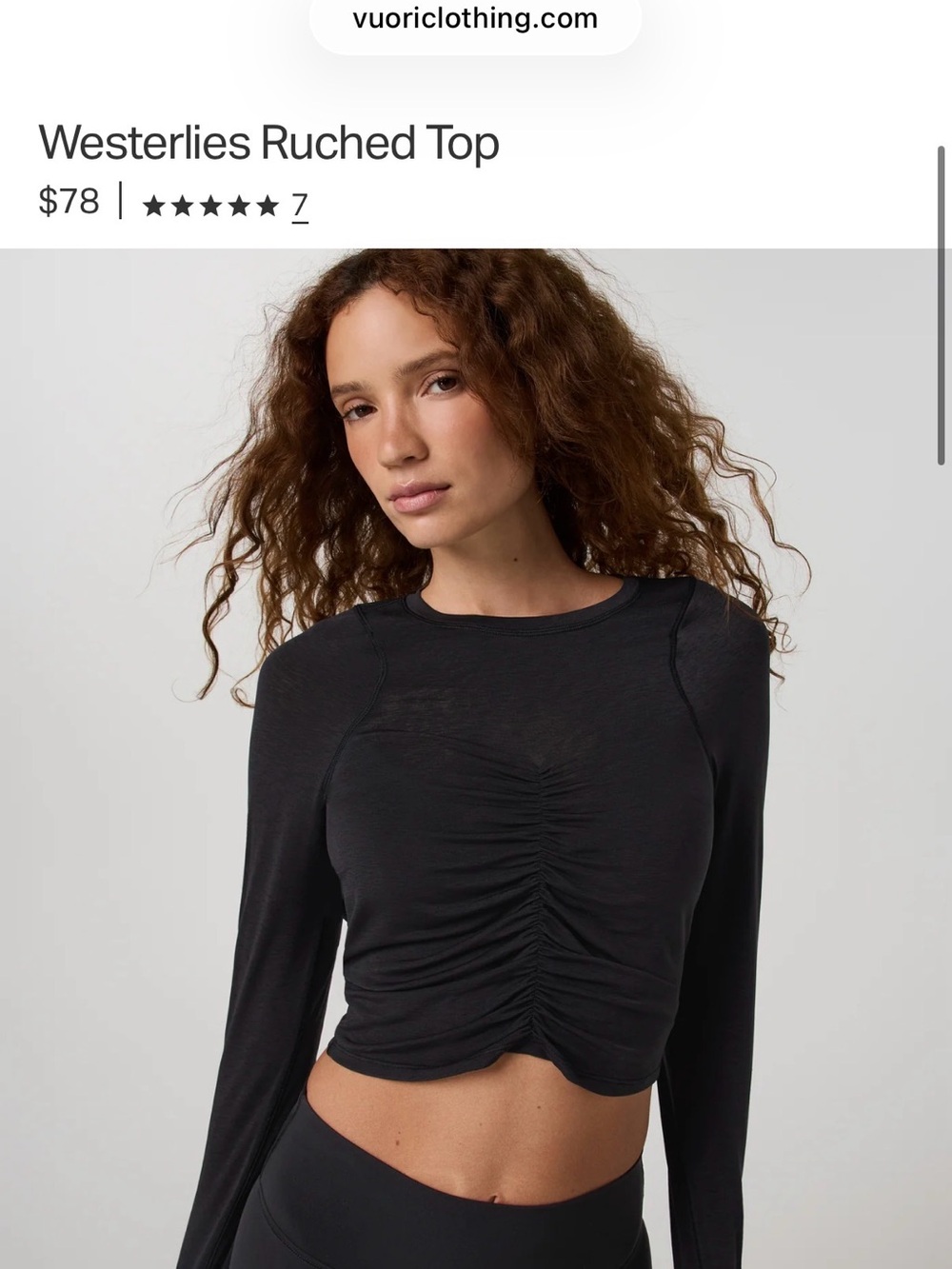 Vuori Black Long Sleeve Ruched Front Tee - Picture 4 of 5